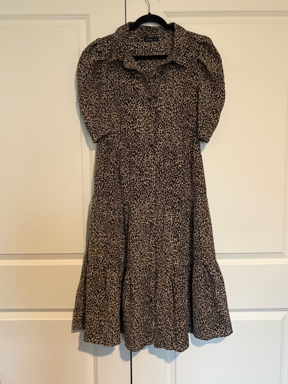 Very J Taupe Leopard Print Collared Midi Dress